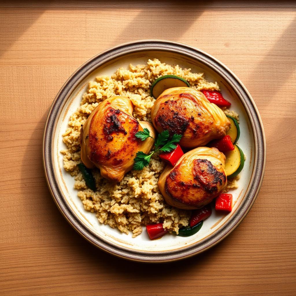 Roast Chicken Thighs, Rice & Peppers — organic whole-food recipe