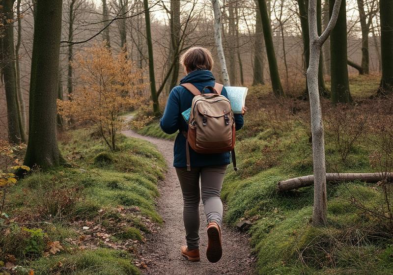 Walker with a backpack on a woodland trail