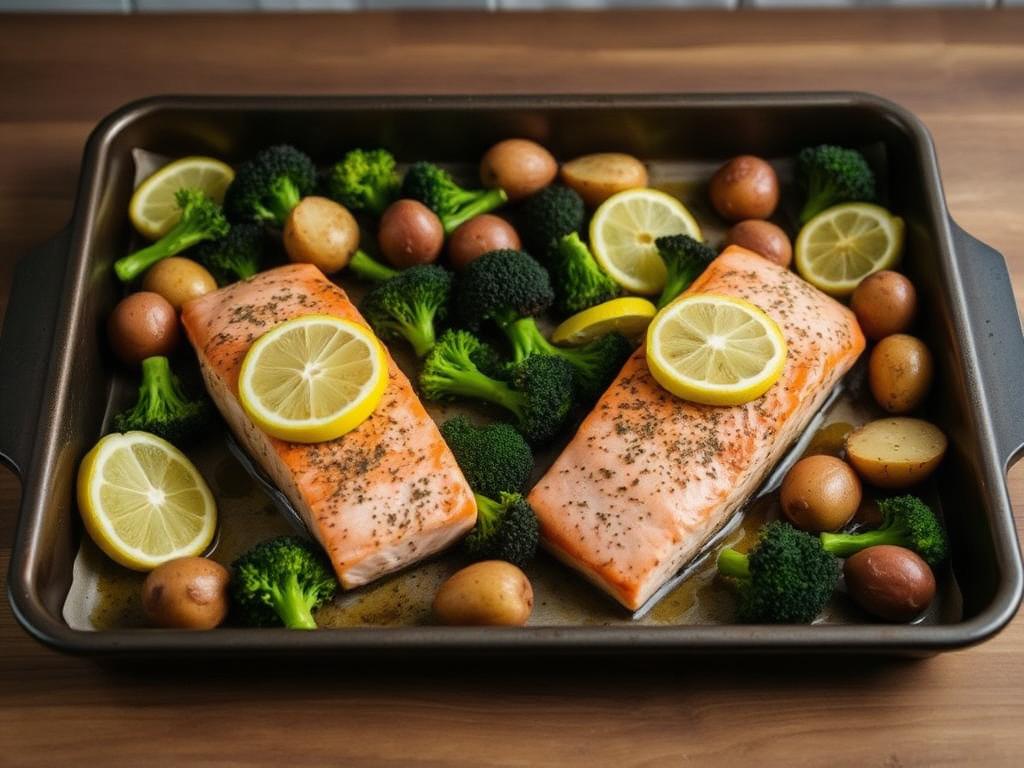 Tray-Roast Salmon, Broccoli & New Potatoes — organic whole-food recipe