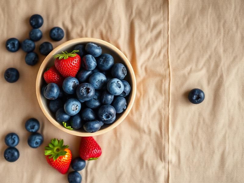 Bowl of fresh blueberries and strawberries