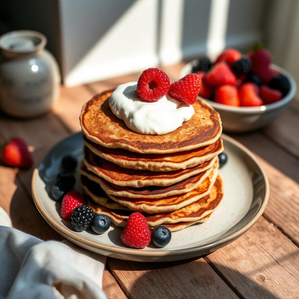 Wholegrain Pancakes with Greek Yogurt — organic whole-food recipe